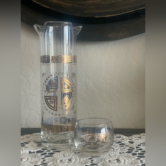 Vintage Culver Cocktail Set Pitcher Stirrer & 1 Lowball Glass Gold Trim EXC - Picture 4 of 5